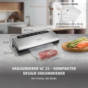 Aparat de vidat CASO VC15, inox, cu functie de sudare si 10 pungi incluse - Img 3