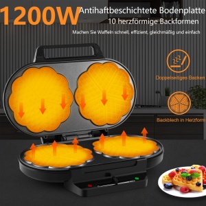 Aparat pentru vafe YASHE SW-2122M 1200W forma inima argintiunegru - Img 2