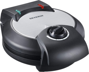 Aparat vafe SEVERIN, dispozitiv de copt vafe cu acoperire antiaderenta pentru vafe clasice cu inima, cu economie de spatiu si practic, putere de aproximativ 1.300 W, negru/otel inoxidabil, WA 2103 - Img 1