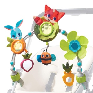 Arc de joaca Tiny Love Sunny Stroll cu jucarie interactiva cu zornaitoare, utilizabil de la 0 M +, cu cleme universale flexibile potrivite pentru majoritatea carucioarelor, Meadow Days
