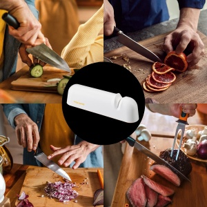 Ascutitor de cutite Fiskars Roll-Sharp, pentru cutite din otel, design finlandez, alborange - Img 3