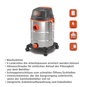 Aspirator BLACKDECKER BXVC30XDE 1600W Umed si Uscat 30L - Img 3