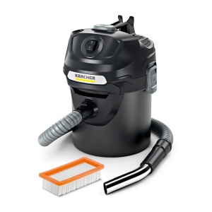 Aspirator de cenusa si aspirator uscat Karcher AD 2 perfect pentru curatarea cosului de fum si curatarea sobelor pe peleti (cu curatare cu filtru, recipient metalic de 14 litri, curatare fara contact cu murdaria), Negru - Img 1