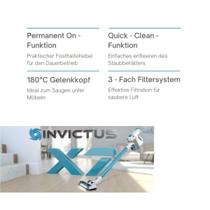 Aspirator fara fir Genius Invictus X7 cu mini perii electrice (14 bucati) Geanta/Aspirator fara fir 2 in 1, 380 W, spoturi LED integrate, baterie litiu-ion, 123 x 22,5 x 26 cm, albastru - Img 6