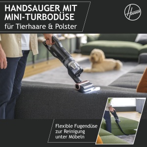 Aspirator fara fir Hoover HFX cu duza pentru par de animale de companie si LED, aspirare pana la 120 m2 I Aspirator fara fir cu Corner Genie(tm) pentru curatarea colturilor si marginilor I cu anti-rasucire impotriva parului incurcat [HFX10P] - Img 6