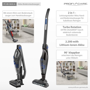 Aspirator fara fir ProfiCare(r) | Aspiratoare portabile si de podea | Fara sac | Durata de viata a bateriei de pana la 40 min. | Filtre HEPA | perie rotativa pentru podea cu iluminare LED | Pentru toate suprafetele | PC-BS 3035 - Img 8