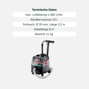 Aspirator Metabo ASR 25 L SC, 25L, cu functie de autocuratare, mobil - Img 4