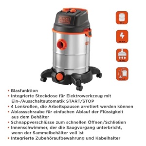 Aspirator multifunctional BLACKDECKER BXVC30XTDE 1600W 30L functie umeduscat priza integrata pentru scule electrice - Img 2