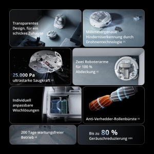 Aspirator robot DJI ROMO P cu functie de spalare, 25000 Pa putere de aspirare, design transparent - Img 2