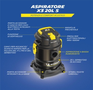 Aspirator umed si uscat Michelin X3 20L, 800 W, Stahltank, accesorii incluse - Img 3