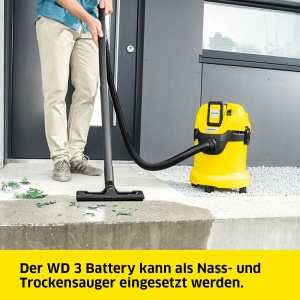 Aspirator umed/uscat fara fir Karcher 36 V WD 3 Baterie, filtru cartus, furtun de aspiratie: 2 m, dimensiunea recipientului: 17 l, putere: 300 W, utilizabil cu acumulatorul Karcher 36 V, fara baterie, negru/galben - Img 4