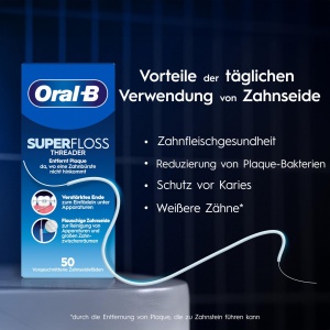 Ata de dinti Oral-B Superfloss, 50 fire pre-taiate, pentru igiena dentara, albastra - Img 2