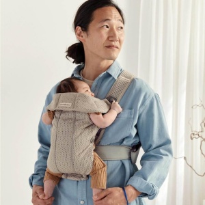 BabyBjorn Marsupiu Mini, Plasa 3D, Gri-Bej - Img 2