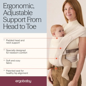 Babytrage Ergobaby Embrace, 0-12 luni, 2 pozitii, culoare crema - Img 3