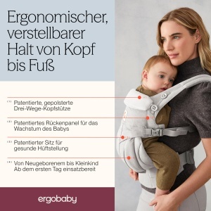 Babytrage Ergobaby Omni Classic pentru nou-nascuti si copii 0-48 luni, culoare gri perla - Img 3