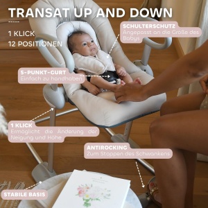 Babywippe BEABA Up Down IV, inaltime ajustabila, 3 pozitii de inclinare, culoare Argile - Img 5