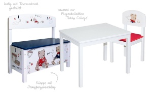Banca de joaca Truhenbank Teddy College, 30 cm, alba, din MDF si lemn masiv - Img 4