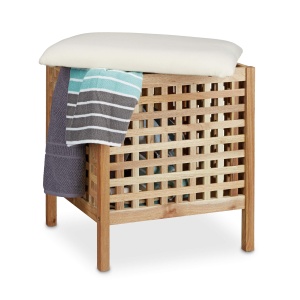 Bancheta cu spatiu de depozitare Relaxdays, 52L, nucAlb - Img 1