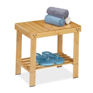 Bancheta din bambus Relaxdays, H41.5 x L44 x l28 cm, cu spatiu de depozitare