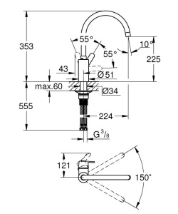 Baterie bucatarie GROHE Get 31494001 crom inaltime mare rotire 150deg economisire apa - Img 2