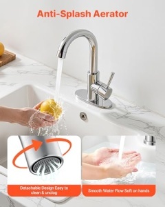 Baterie chiuveta VEVOR cu finisaj nichel periat design anti-stropire si rotire 360deg - Img 2