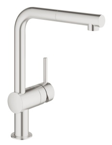 Baterie de bucatarie GROHE Minta, cu dus retractabil, SuperSteel