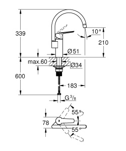 Baterie de bucatarie GROHE Start 304692430 Negru mat Rotire 150deg Montare rapida - Img 5