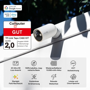 Baterie de exterior pentru camera de securitate Tapo C460 4K 8MP, viziune nocturna Starlight Color, Wi-Fi dual-band, baza magnetica, inregistrare microSD criptata, detectare AI, baterie de 10000mAh - Img 2