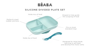 Beaba 913455 Set Farfurie cu Ventuza si Lingurita Albastru Silicon - Img 3