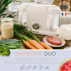 BEABA - Babycook Duo - Aparat de mancare pentru bebelusi 4 in 1 - Abur delicat - Gatire rapida cu abur in 15 minute - XXL Capacitate : 2x200 ml - Alb/Argintiu - Img 2