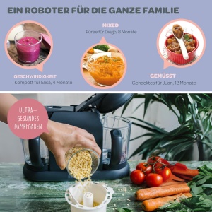 Beaba Babycook Duo Robot de bucatarie Blender 4 in 1 Rapid Steam 15 min Diversificare Alimente Oale mici Baby House XXL Continut 2200 ml Gri inchis, 912952, Gri inchis - Img 4