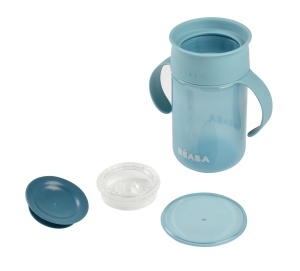 BEABA, cana de invatare 360deg cu disc anti-picurare, sistem anti-scurgeri patentat, de la 12 luni, manere detasabile, cu capac igienic, solid si usor, 340 ml, albastru - Img 3