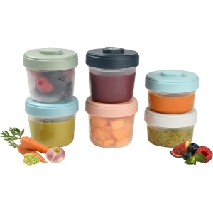 BEABA, Set de 6 recipiente de depozitare, clema, recipiente stivuibile, 100% etanse, congelare, lapte matern, 2 x 90 ml + 4 x 150 ml