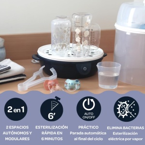 BEABA, Sterilizator de sticle 2 in 1, scalabil, electric cu abur, 2 in 1, 2 compartimente, pana la 8 sticle si accesorii, ultra rapid, temporizator, Steril'Express, albastru de noapte - Img 4