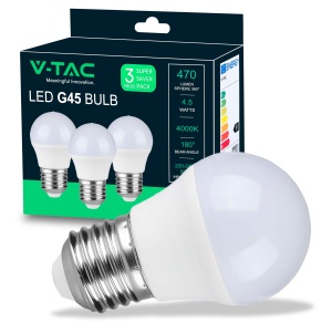 Bec LED V-TAC 3x E27 G45-4.5W (echivalent 40W) - Pachet de 3 - 470 lumeni - Becuri LED - Bec de economisire a energiei - Lumina 4000K Alb Neutru - Img 1