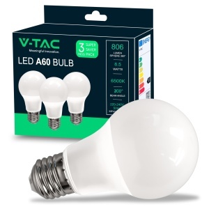 Bec LED V-TAC E27 8,5W (echivalent 60W) 806 Lumen Alb Rece - Set 3 Bucati