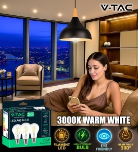 Bec LED V-TAC E27 Filament 10W (75W echivalent) 3000K - 1055 Lumen - 3 bucati - Img 3