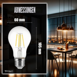 Bec LED V-TAC E27 Filament A60 12W 3000K 4 bucati - Img 6
