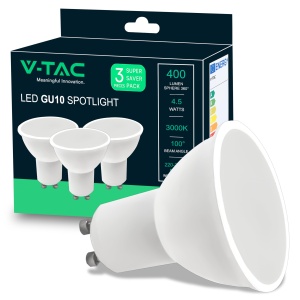 Bec LED V-TAC GU10, 4.5W, 400 Lumen, 3000K, 3 bucati