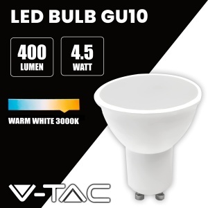 Bec LED V-TAC GU10, 4.5W (echivalent 40W), 400 Lumen, 3000K Alb Cald, 10 bucati - Img 3