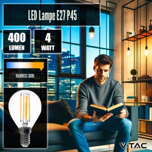 Bec LED V-TAC P45 Filament E14 4W (35W echivalent) - 400 Lumen, 3000K, 6 bucati - Img 3