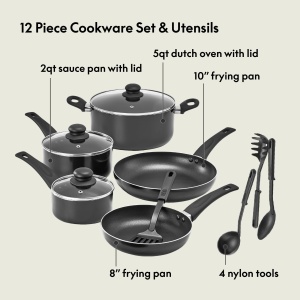 BELLA 17434 Set de ustensile de bucatarie din 12 piese pentru coacere si depozitare, acoperire antiaderenta din aluminiu, negru - Img 2