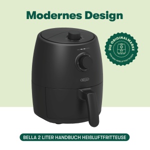 BELLA Air Fryer 1.9L, multicooker compact 5 in 1, acoperire antiaderenta, cos sigur pentru masina de spalat vase, negru mat - Img 2