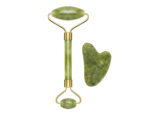 BEPER C301ABE101 Roll and Stone Gua Sha in Jade, Instrument de masaj cu rola de jad si Gua Sha, Masaj facial si corporal, relaxant, distanta si varsta, verde