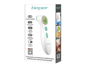 BEPER P303Med001 Termometru clinic cu infrarosu, fara contact, masoara corpuri/lichide/obiecte si suprafete, afisaj LCD iluminat din spate, memorie pentru 10 masuratori, alb/verde apa - Img 5