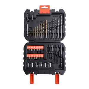 Black+Decker Set de burghie si surubelnite A7188 (50 de bucati, burghiu metalic din titan 1,5-6 mm, burghiu pentru zidarie 4-10 mm si burghiu pentru lemn 3-7 mm, capete de surubelnita, chei, suport pentru burghie magnetica, surubelnita), negru, 20 x 17 - Img 1