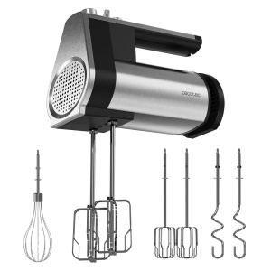 Blender de mana Cecotec PowerTwist 500 din otel. 500 W, 5 viteze plus functie turbo, 3 accesorii: tel, carlig de amestecare si carlig de aluat, design ergonomic