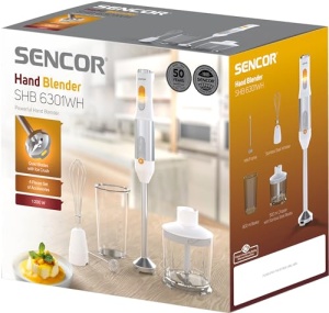 Blender de mana Sencor Ultra-Power 5-in-1, 1200W, cu tel, tocator si spumant de lapte, lame cvadruple din otel inoxidabil, control continuu al vitezei, design ergonomic - alb - Img 2