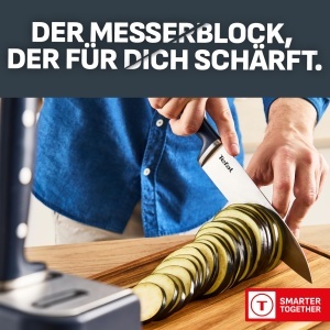 Bloc de cutite Tefal EverSharp Pro K297S744 6 piese tehnologie de ascutire automata otel inoxidabil german albastru - Img 3
