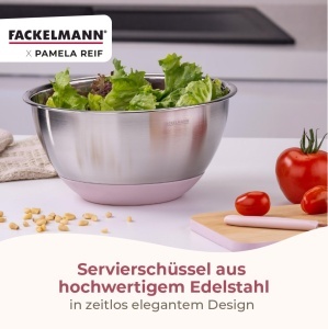 Bol de amestec Fackelmann Pamela Reif 2,5 L din otel inoxidabil cu fund din silicon roz - Img 4